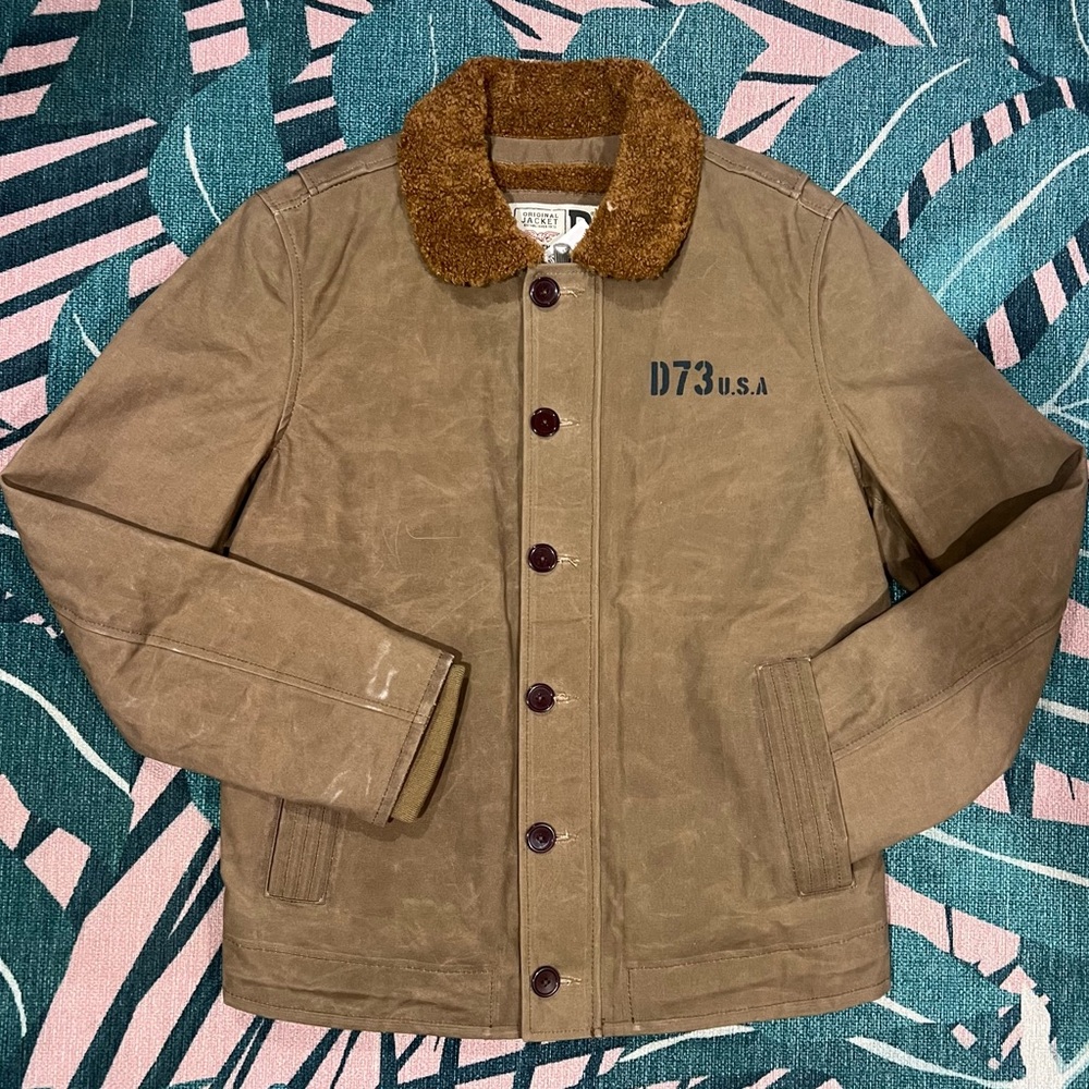 NWT The Original D73 Navy Surplus Sherpa Lined Wax Canvas Field Jacket